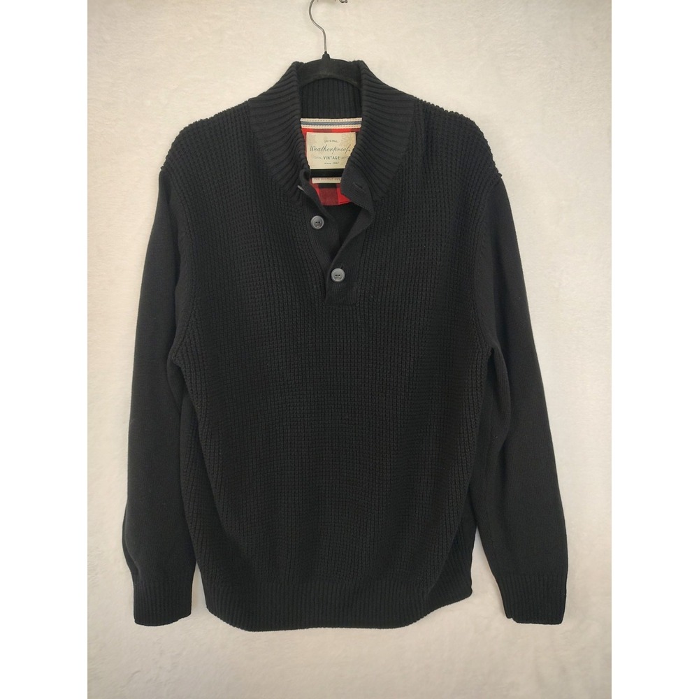 Weatherproof Vintage Mens Black Waffle‎ Knit Mock Neck Button Sweater XL New